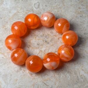 Vintage Orange White Marbled Chunky Bead Stretch Bracelet Sherbet Retro Lucite
